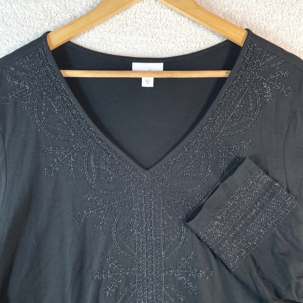 j jill metallic embroidered tunic black tonal 2X chic quiet luxury holiday soft